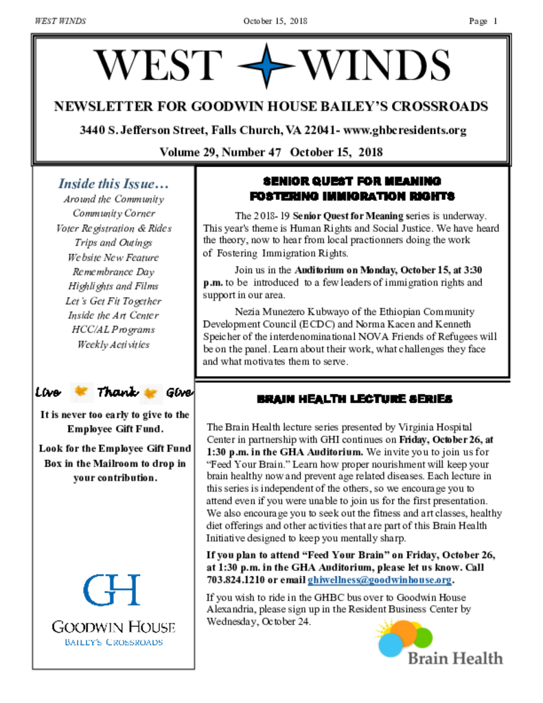 Goodwin House Bailey’s Crossroads Senior Living Community Assisted Living, Nursing Home